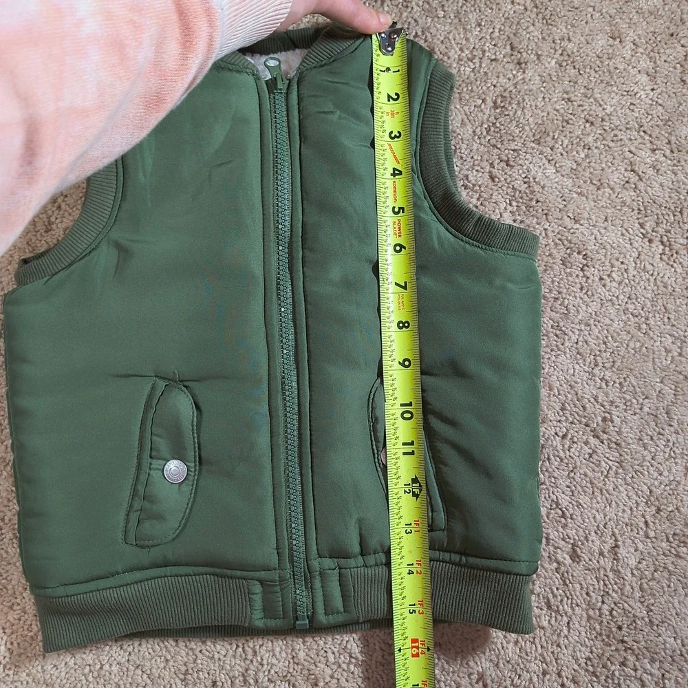 7 For All Mankind Kids Olive Green Puffer Vest Sherpa‎ Lined Bomber Style 3T